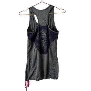 MPG gray racerback mesh panel geometric print cinched hem tank top